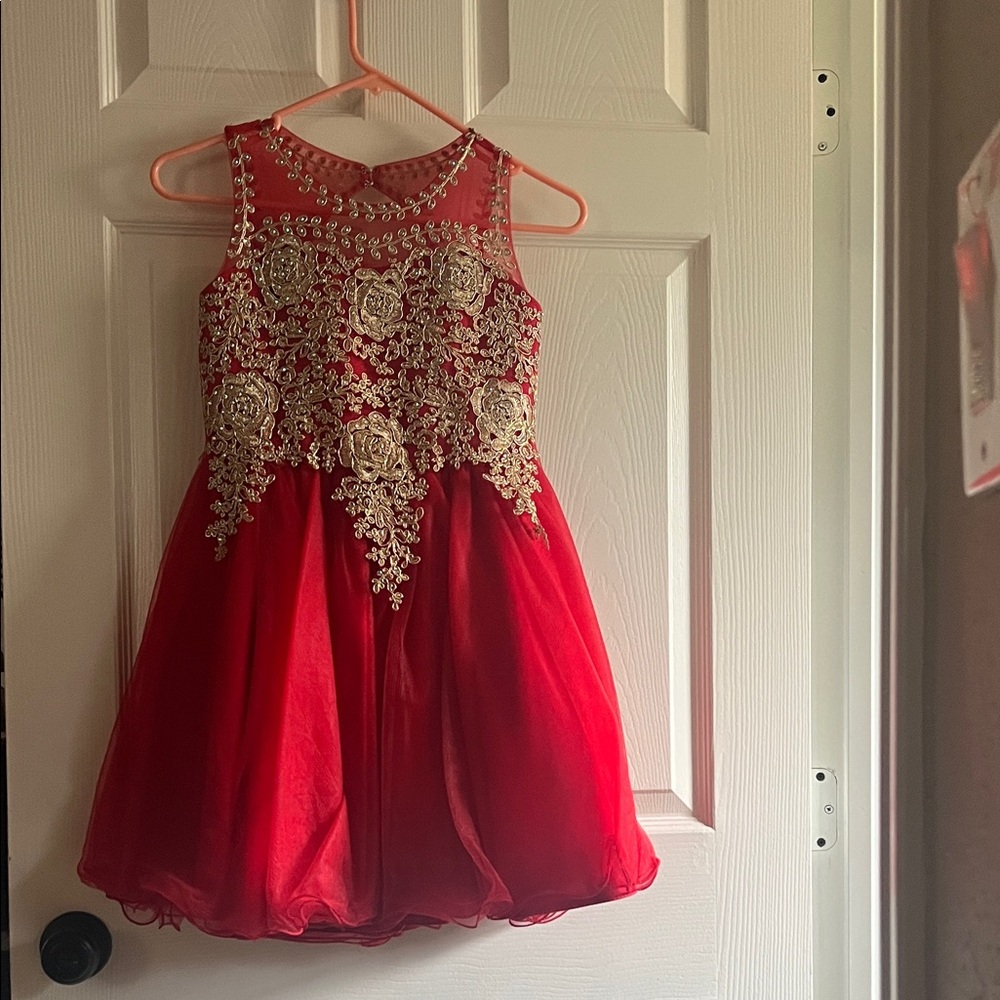 Tip Top Kids Red Dress with Gold Detailing